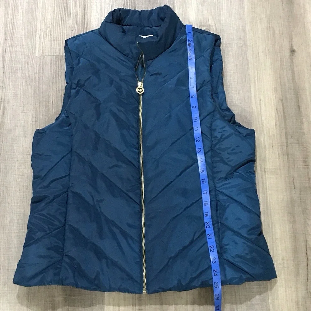 Michael Kors Women's Quilted Puffer X-Large Vest Teal Blue MK Logo Zip Up Jacket